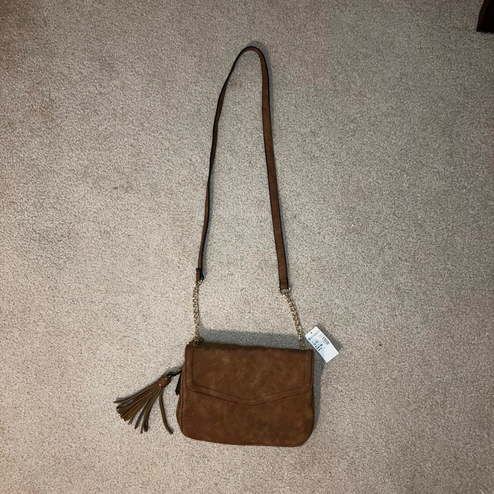 Faux-Suede Crossbody Bag with Tassel